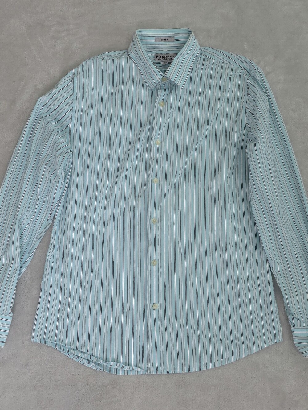 Express Shirt Mens Large Fitted Stretch Cotton Blue Vertical Striped Long Sleeve